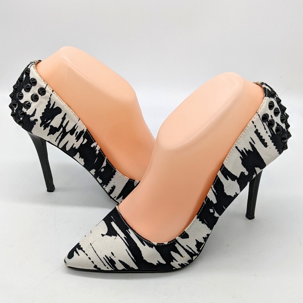 J. Renee Fizzle Studded Stiletto Heels in Black & White Women's Size 7